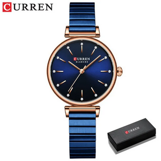 CURREN 9081 Royal Blue Stainless Steel Analog Watch For Women - RoseGold & Royal Blue